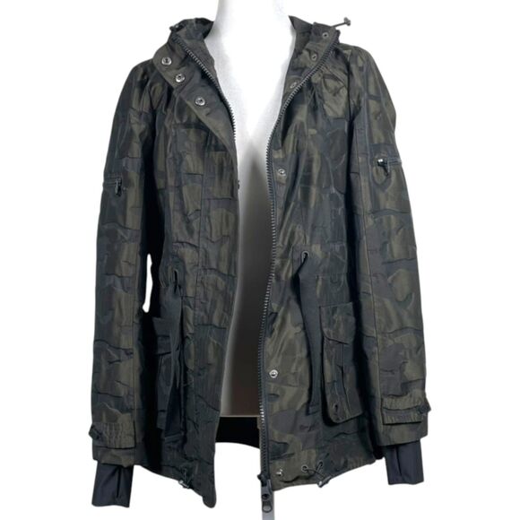 BLANC NOIR Camo Grenadier Utility Jacket Size XS Hooded Olive Green Jacquard EUC - Picture 2 of 16